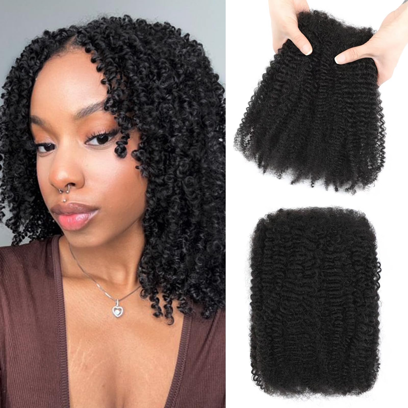 Geogroket Afro Kinkys Bulk Human Hair 30g/Pack for Mini Twist, Braiding Hair for Dreadlocks, Loc Repair, Twists, Dreadlock Extensions No Short Hair