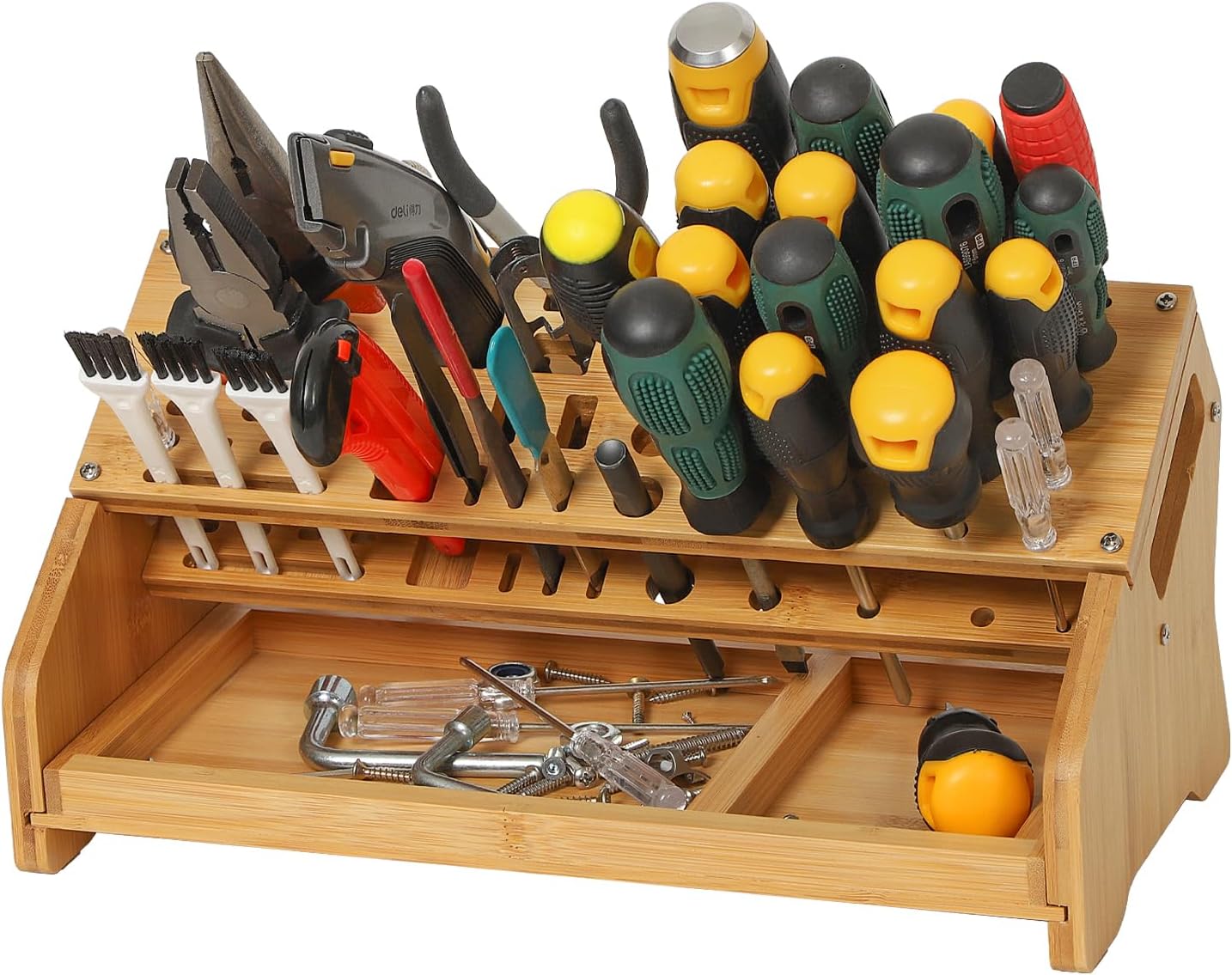 Bamboo Screwdriver Organizer - Tool Storage Organizer Workbench Desktop Rack - Hand Piler Tools Storage Holder -Standard Size