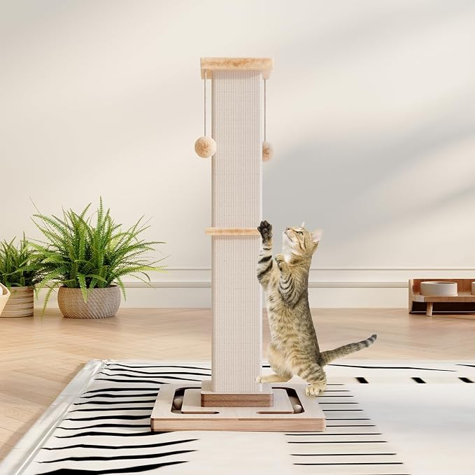 Rascador grande para gato, 32 pulgadas con juguetes interactivos miniatura 6