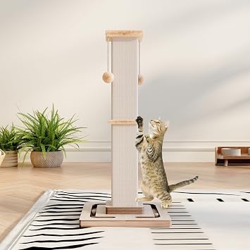 Large Cat Scratching Post, 32 Inch Tall Heavy Duty Scratching Post with Tracking Interactive Toys for Indoor