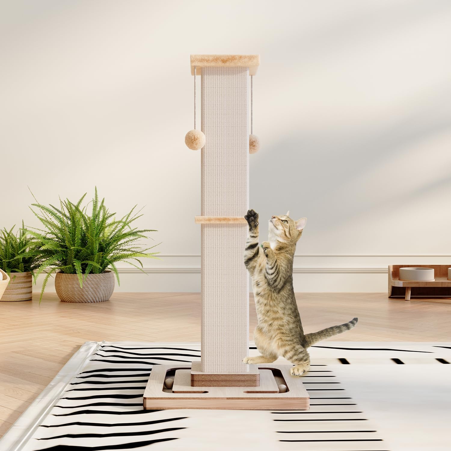 Large Cat Scratching Post, 32 Inch Tall Heavy Duty Scratching Post with Tracking Interactive Toys for Indoor - image 6