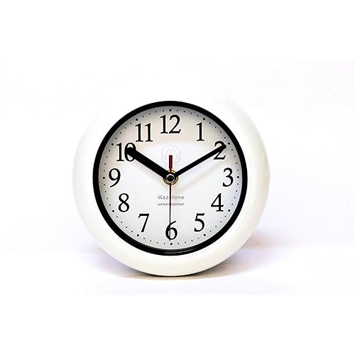 Perfect White Shell Water Resistant Clock, Quiet Non-Ticking Sweep Movement, 6.5" in Diameter, ABS Glass Front, Flexible Options to Hang or to Stand. Withstand Water Vapor and Moisture.