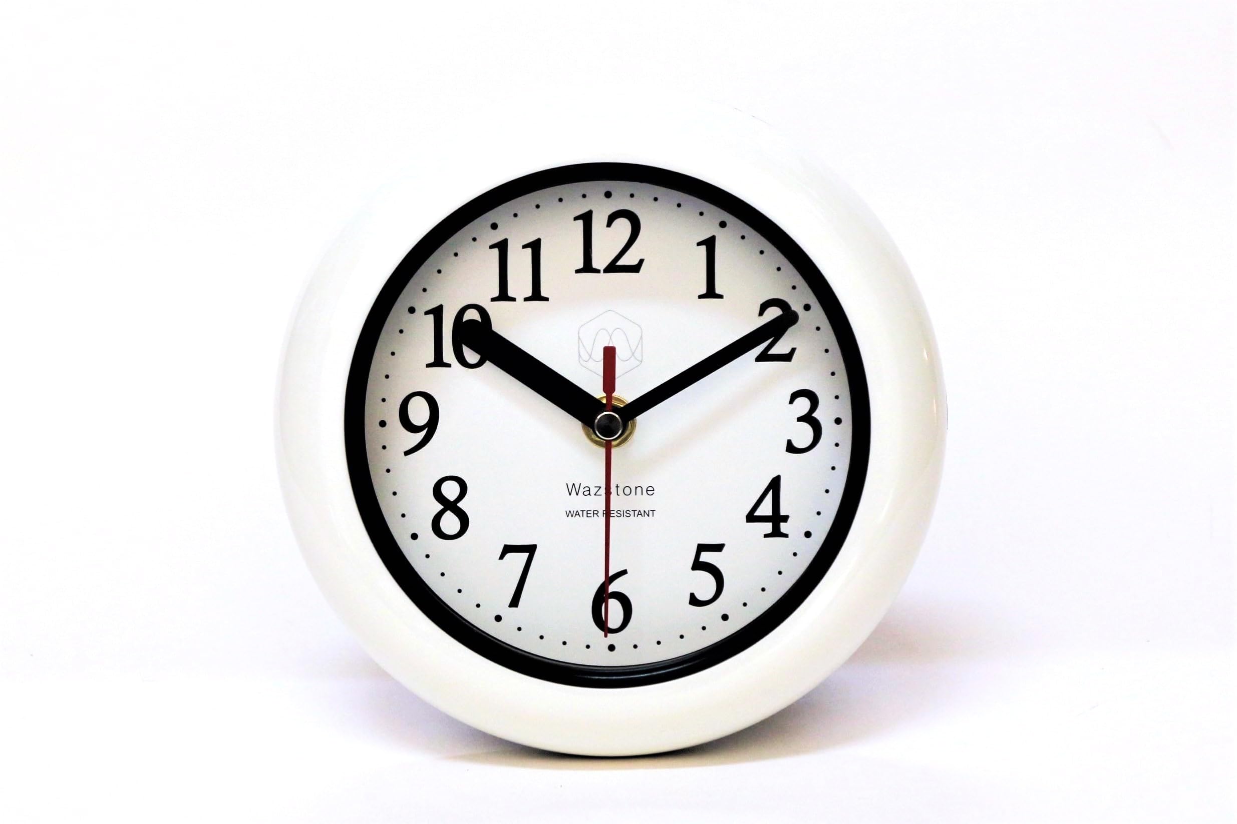 Perfect White Shell Water Resistant Clock, Quiet Non-Ticking Sweep Movement, 6.5" in Diameter, ABS Glass Front, Flexible Options to Hang or to Stand. Withstand Water Vapor and Moisture.