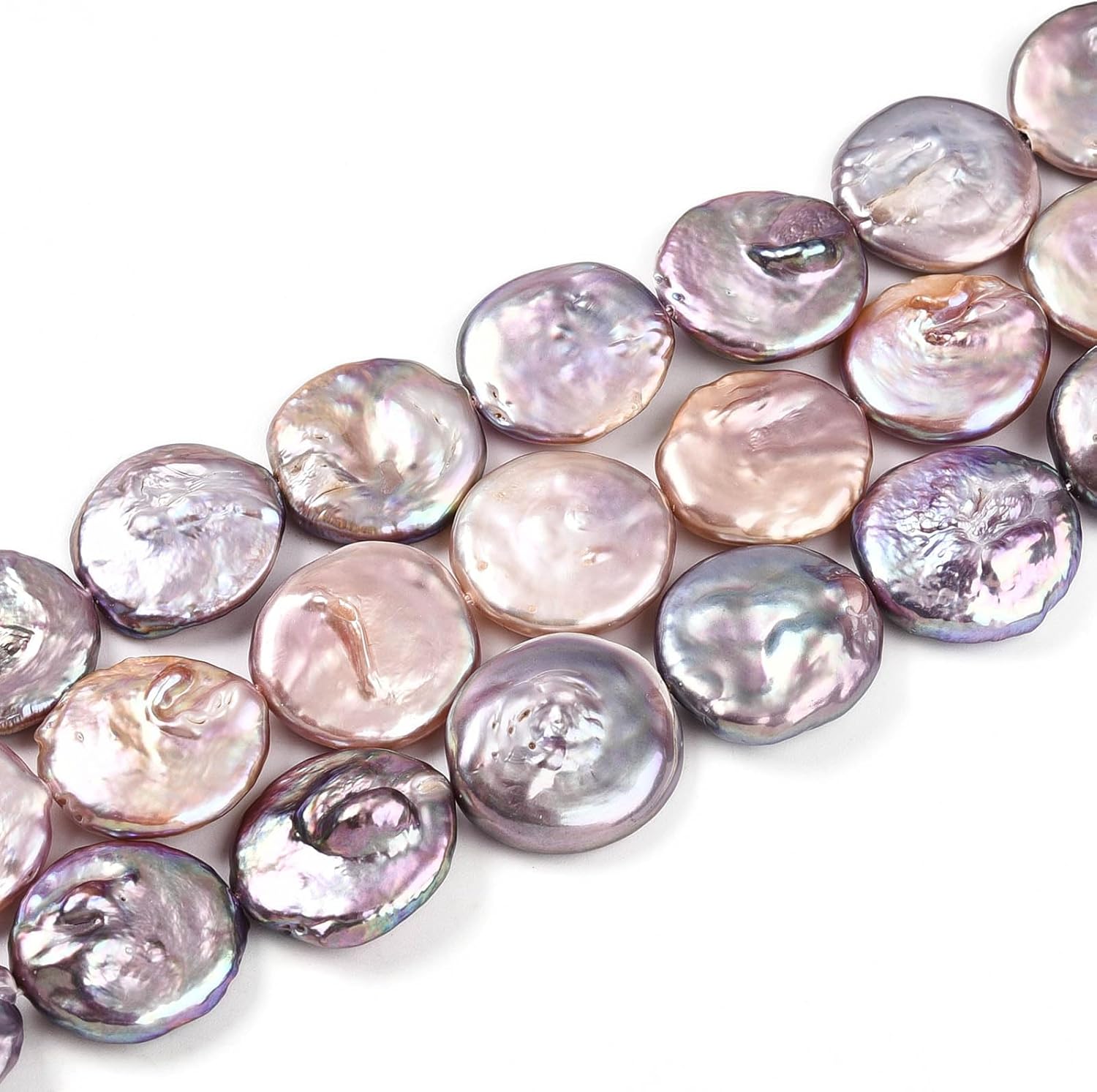 LiQunSweet 18 pcs 19-23mm Flat Round Natural Pearl Beads Natural Freshwater Pearl Loose Beads for DIY Jewelry Bracelet Necklace Earring Bag Keychain Phone Decor