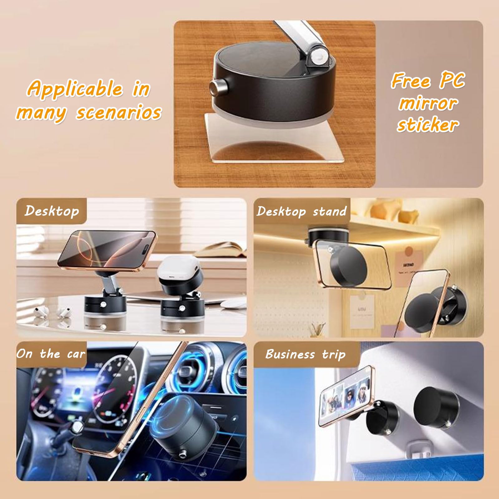 Soporte de Teléfono con Ventosa Magnética al Vacío para Mercedes Benz E Klasse E400d E450 E53/E63/E63s, Soporte de Teléfono Retráctil Plegable con Una Sola Mano para Auto,2pcs-Black