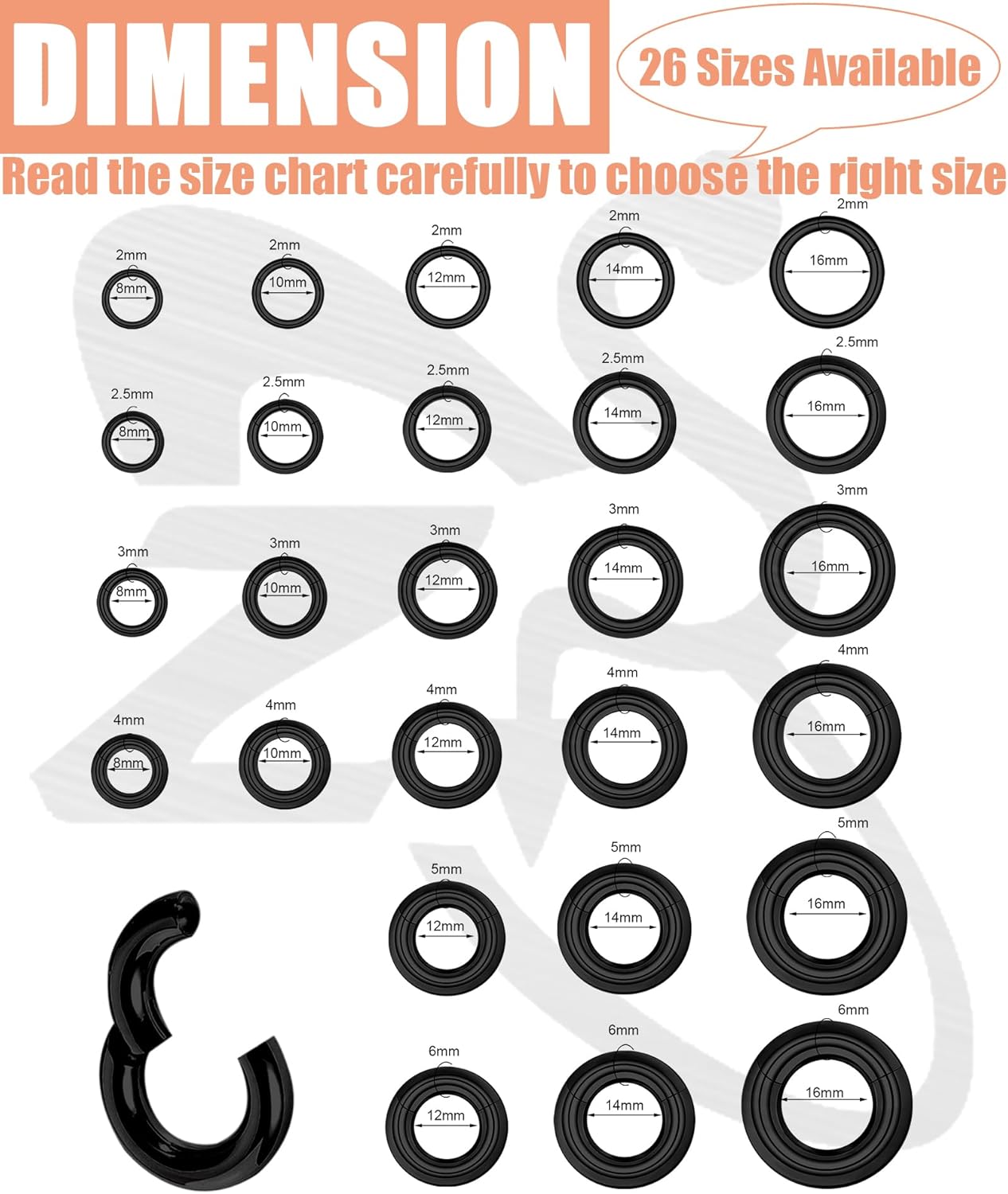 ZS Hinged Segment Clicker PA Ring Spring Action BCR Rings, 2G 4G 6G 8G 10G 12G Black Septum Nose Rings, Surgical Steel Pierced Body Jewelry for Men Women - Image 5