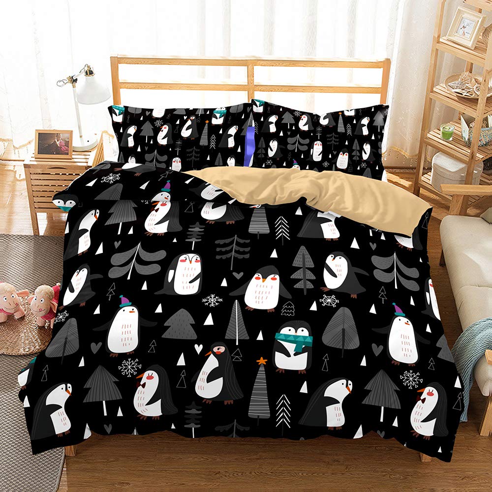 REALIN Cartoon Penguin Series Duvet Cover Set Suitable for Children and Girls Bedding Blue Bed Sets 2/3/4PCS Quilt Covers/Sheets/Pillow Shams,Twin/Full/Queen/King (A,Queen-228x228cm-3PCS)