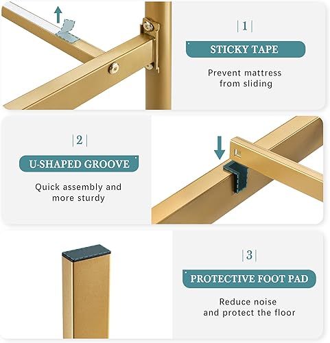 Miniatura 5 de HOOMIC Base de cama de plataforma metálica de tamaño individual de 14 pulgadas con estilo victoriano vintage, cabecera y estribo de hierro
