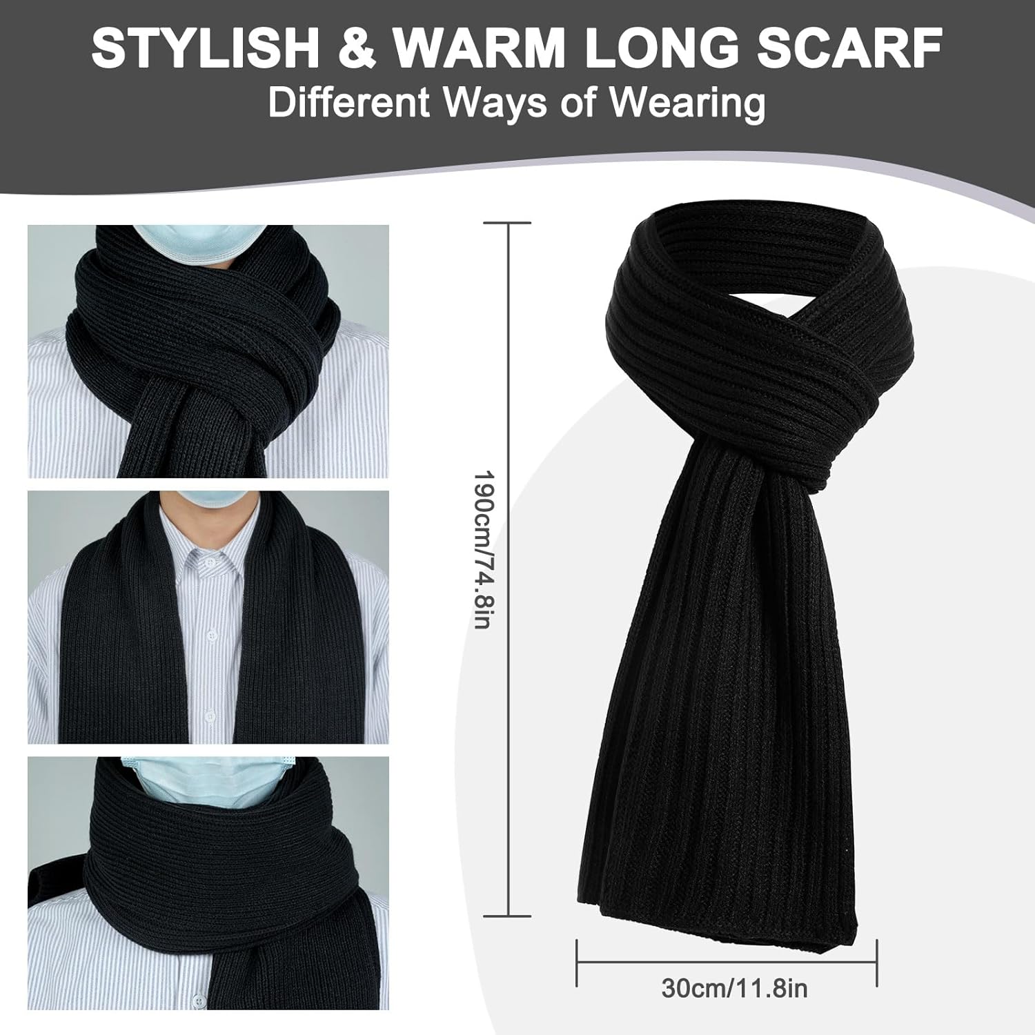 Men's Scarf Hats Gloves Sets Winter Gifts, 3 PCS Fleece Lined Beanie Warm Long Scarves for Cold Weather Christmas - Image 4