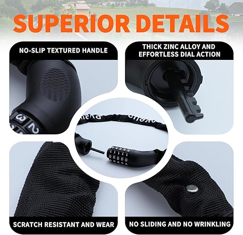 Miniatura 5 de Candado de cadena para bicicleta, combinación de 5 dígitos, antirrobo, 3.9 pies, cerradura de cadena de bicicleta de 0.236 pulgadas de grosor, alta