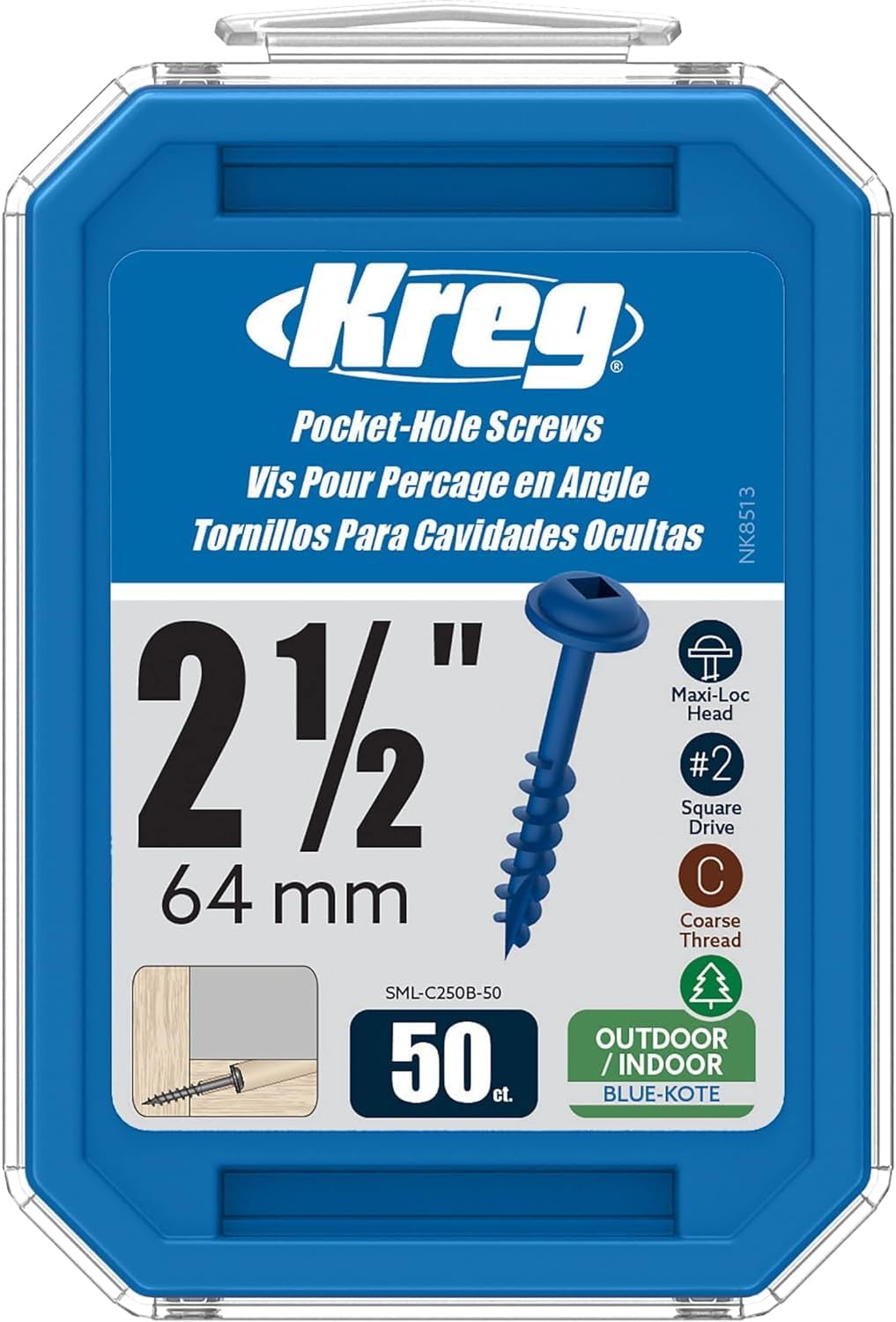 SML-C250B-50 Blue Kote Pocket Screws, 2 1/2-Inch, Coarse Thread, Maxi-Loc Head (50 Count)