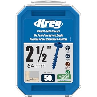 Kreg Blue-Kote Pocket-Hole Screws - SML-C250B-50 - Weather Resistant Pocket Screws - 2-1/2 Inch - Coarse Thread - Maxi-Loc Head - Outdoor - 50 Count