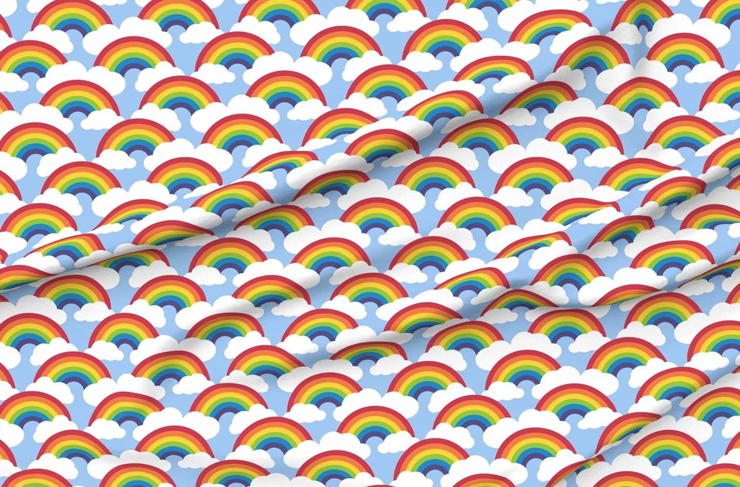 Spoonflower Fabric - Large Circle Rainbow Blue Cloud Printed on Organic Cotton Sateen Fabric by The Yard - Sewing Quilting Apparel Home Decor