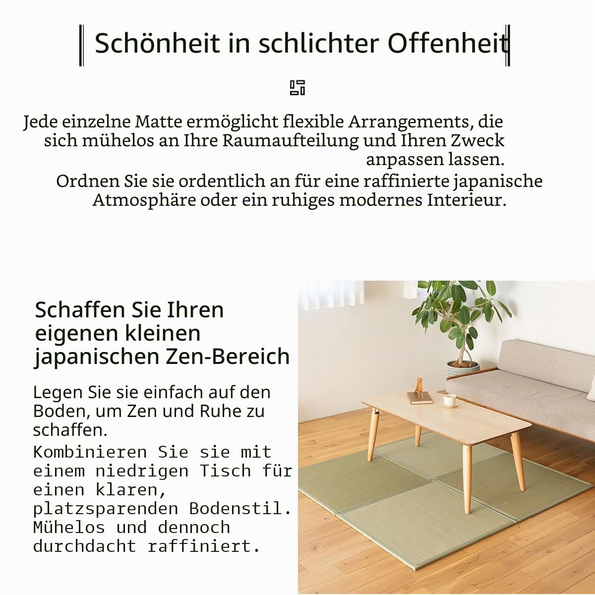 EMOOR Japanische Tatami-Matte 70 x 70cm 4er-Set Natur-Segergras (Ungefärbt), Faltbare Igusa-Matratze Bodenschlaf Japanische Futon-Matratze Meditation Yoga Zen