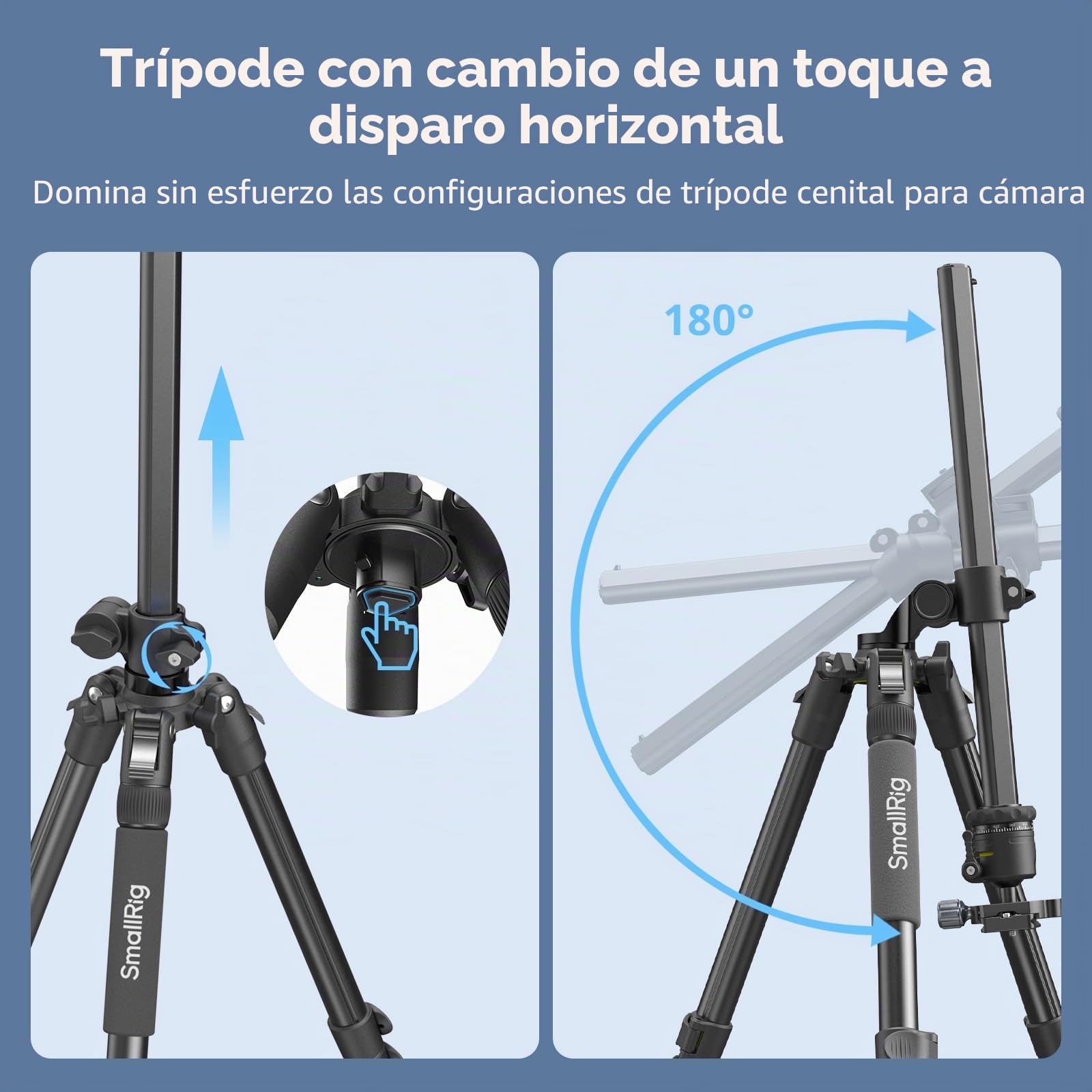 SMALLRIG CT25 5290 - Trípode horizontal para cámara (164 cm, con soporte para smartphone y funda de transporte, 22 lb de capacidad de carga máxima de 22 lbs, de aluminio, para fotografía superior)