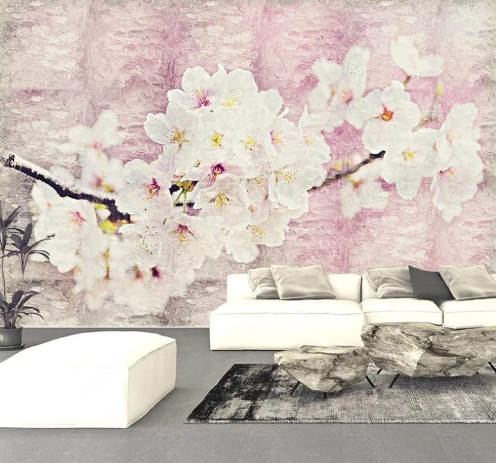 XLMING Simple Beautiful Hand Drawn Pink Cherry Blossoms 3D Wallpaper Luxury Home Dining Decor Paste Sofa Living Room The Wall for Bedroom Mural-350cm×256cm