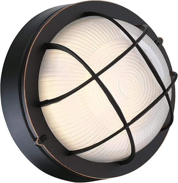 8inch Nautical Bulkhead Light,Black LED Bulkhead Light for Sauna Room LED Dock Light,Round Outdoor Bulkhead LED Wall Lig