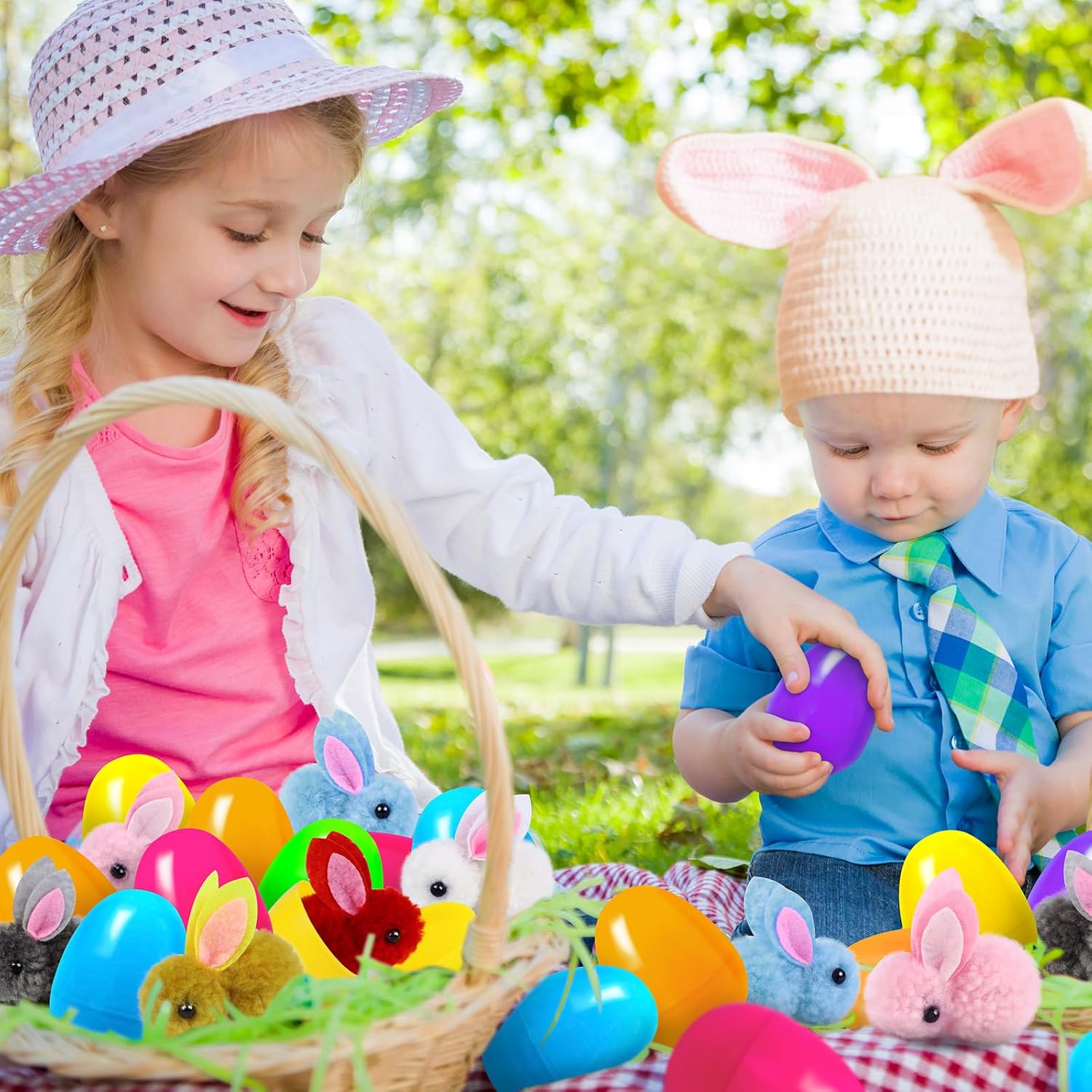 24 Pack Prefilled Easter Eggs Fillers for Kids with Bunny Plush Toys, Colorful Filled Easter Eggs Stuffers, Easters Egg Filled with Toys for Kids Toddler Teens Boys Girls