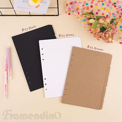 Miniatura 3 de Framendino, 3 juegos de separadores de papel de índice A5, 5 hojas por juego para anillos de 6 agujeros
