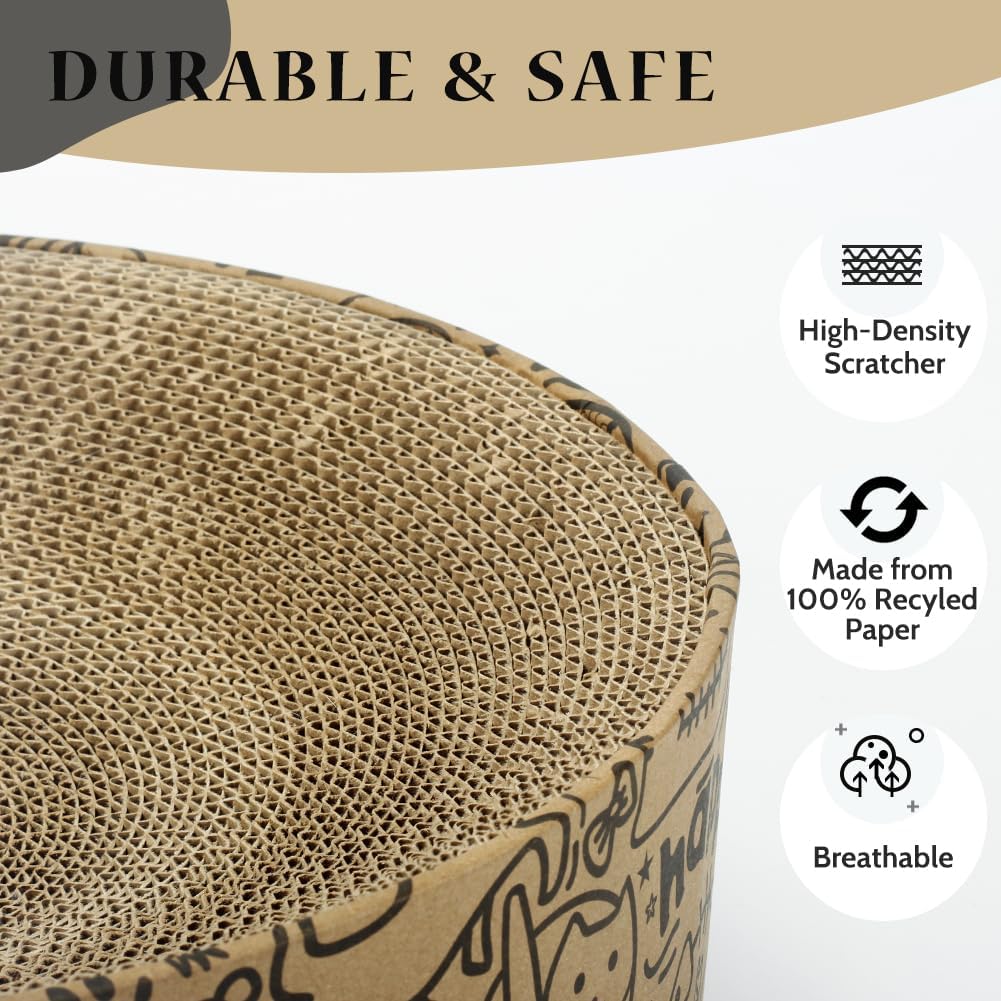Cat Scratcher Cardboard, 2in1 Oval Cat Scratcher Bed for Indoor Cats Cat, Scratch Pad Bowl with Scratching Toy, Cozy Oval Cat Scratch Bed Furniture for Kittens & Medium Size Cats(Black)