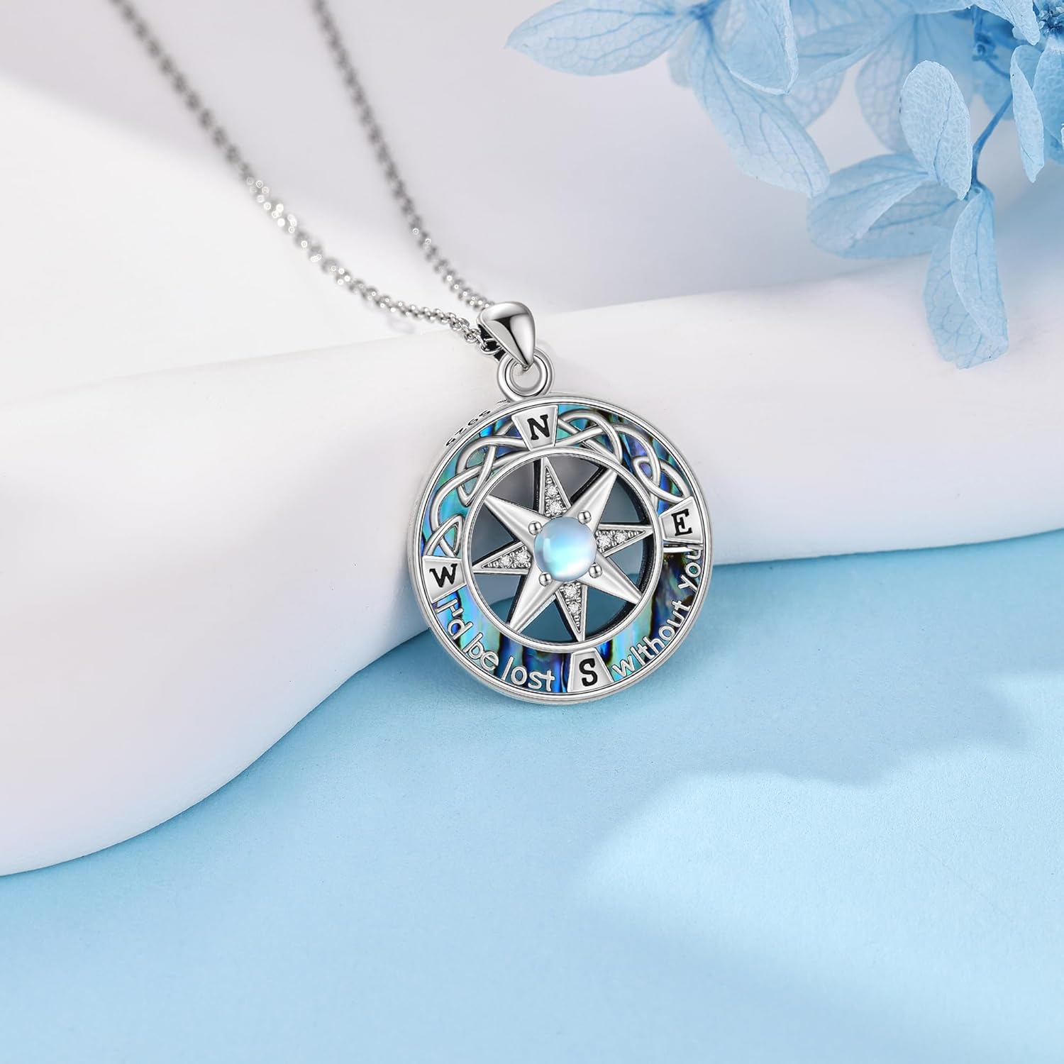 ONEFINITY Compass Necklace 925 Sterling Silver Celtic Knot Moonstone Abalone Shell Pendant Necklace Graduation Birthday Anniversary Jewelry Gifts for Women Wife Her - Image 6