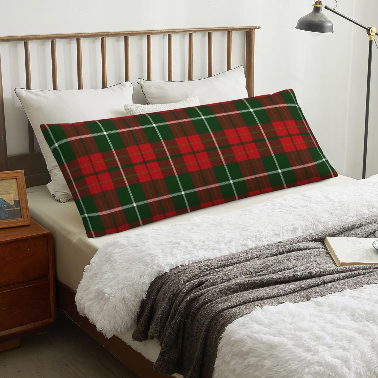 Christmas Decorative Tartan, Body Pillow Cover with Zipper,Long Body Pillowcase 20 x 60 in