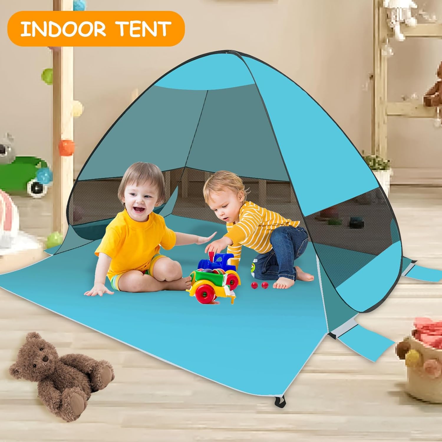 Beach Tent Sun Shelter, Outdoor Tent for 1-4 Persons, Beach Tent Easy Pop Up, with Carrying Bag and 6 Ground Pegs for Family Outdoor Adventures, Camping, Picnics (Green)