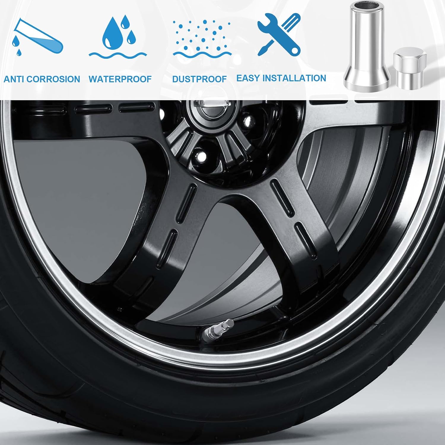 15 Sets Valve Stem Caps, Car Truck Chrome Plated Tire Valve Cover Leakproof Wheel Valve Covers Universal Vehicle Accessories Compatable TR414AC