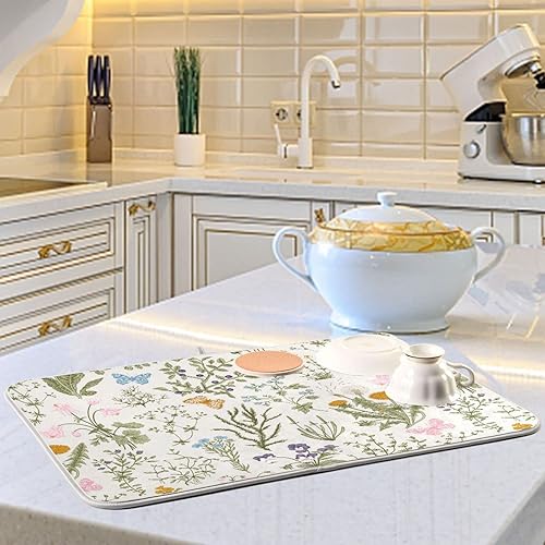 Miniatura 2 de Tapete de secado de platos de mariposas botánicas para encimera de cocina, almohadilla de secado de microfibra absorbente, grande, 18 x 24 pulgadas,