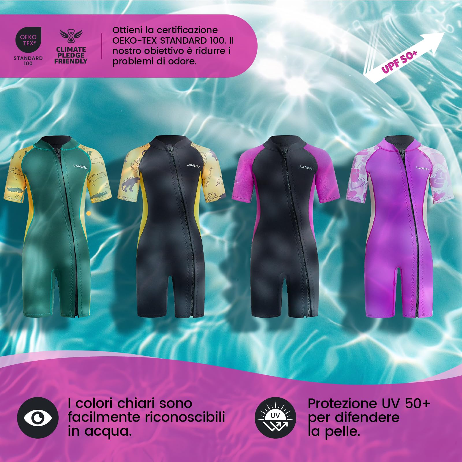 Muta in neoprene per bambini – 2,0 mm corta in neoprene per ragazzi, con chiusura lampo pionieristica, protezione UV, termica, per surf, nuoto e immersioni