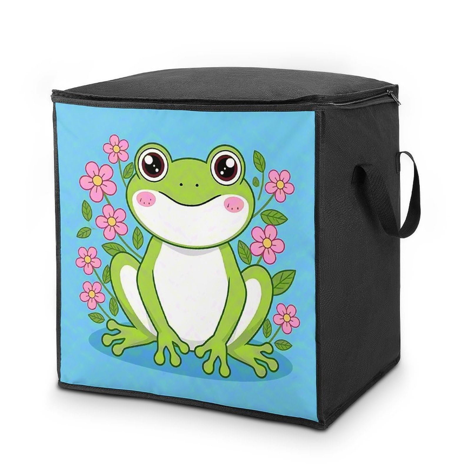 Frog Large Storage Bags with Zippered Storage Organizers Bag Clothes Storages Bins with Lids Foldable Storages Containers with Reinforced Handles for Blanket Bedding
