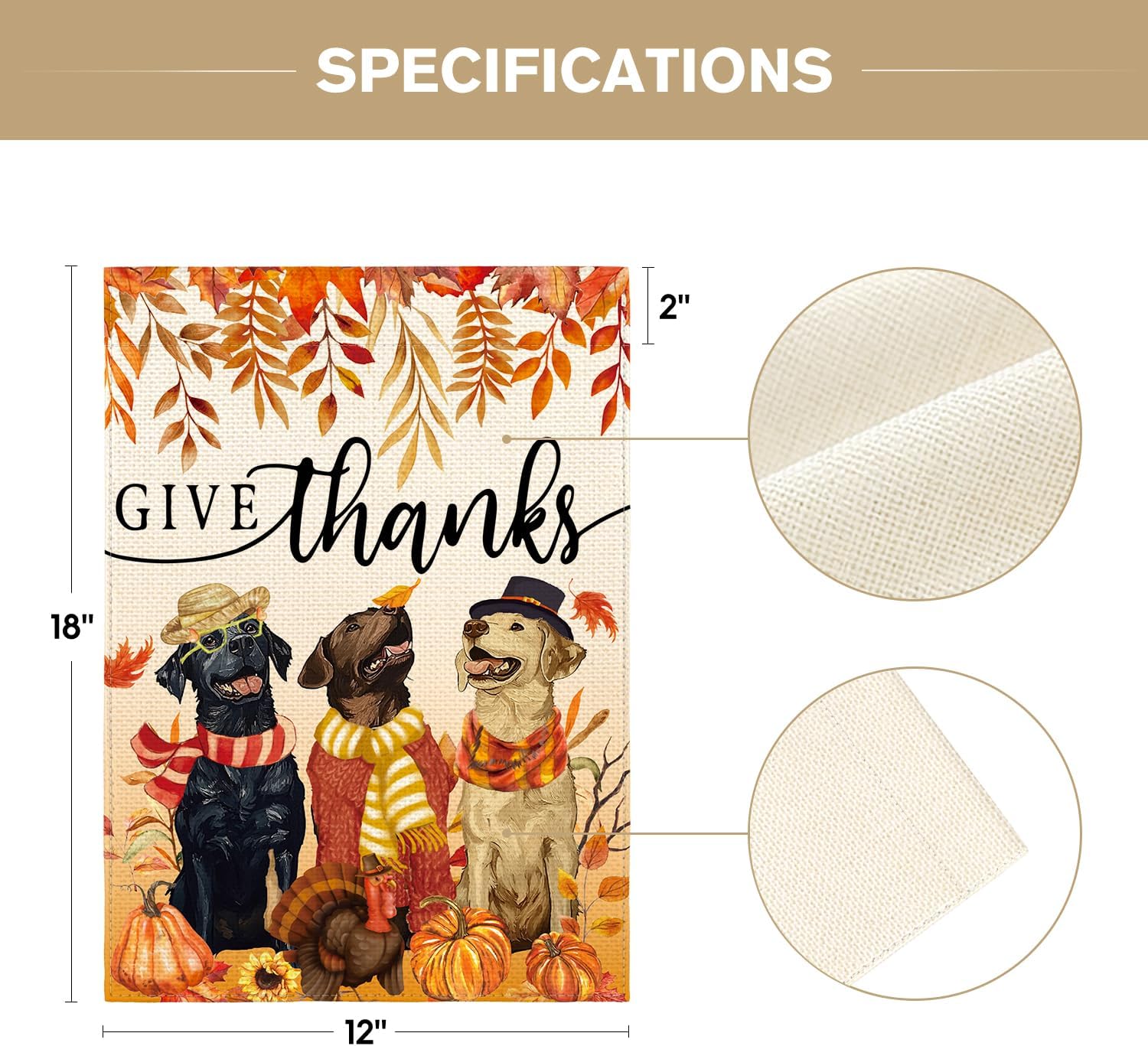 AVOIN colorlife Give Thanks Fall Thanksgiving Garden Flag 12x18 Inch Dog Pumpkin Turkey Double Sided, Harvest Holiday Yard Outdoor Decorative Flag - Image 5