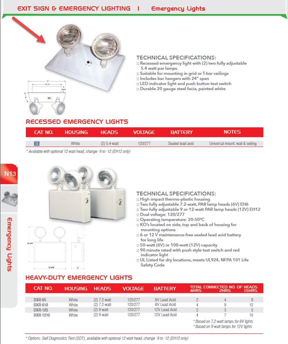 Emergency Light, RECESSED Ceiling Mount Emergency Light, 90 MIN, 120~277V, 2X5.4W, 6V