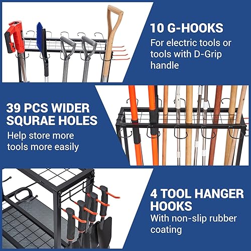 Miniatura 2 de Organizador de herramientas de jardín, estante de herramientas de patio que sostiene 55 herramientas de mango largorastrillosescobas para