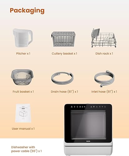 Miniatura 11 de HAVA 2025 NUEVO Lavavajillas de mostrador mejorado con suavizador de agua y eficiencia energética mejorada, lavavajillas portátil con 8 programas de