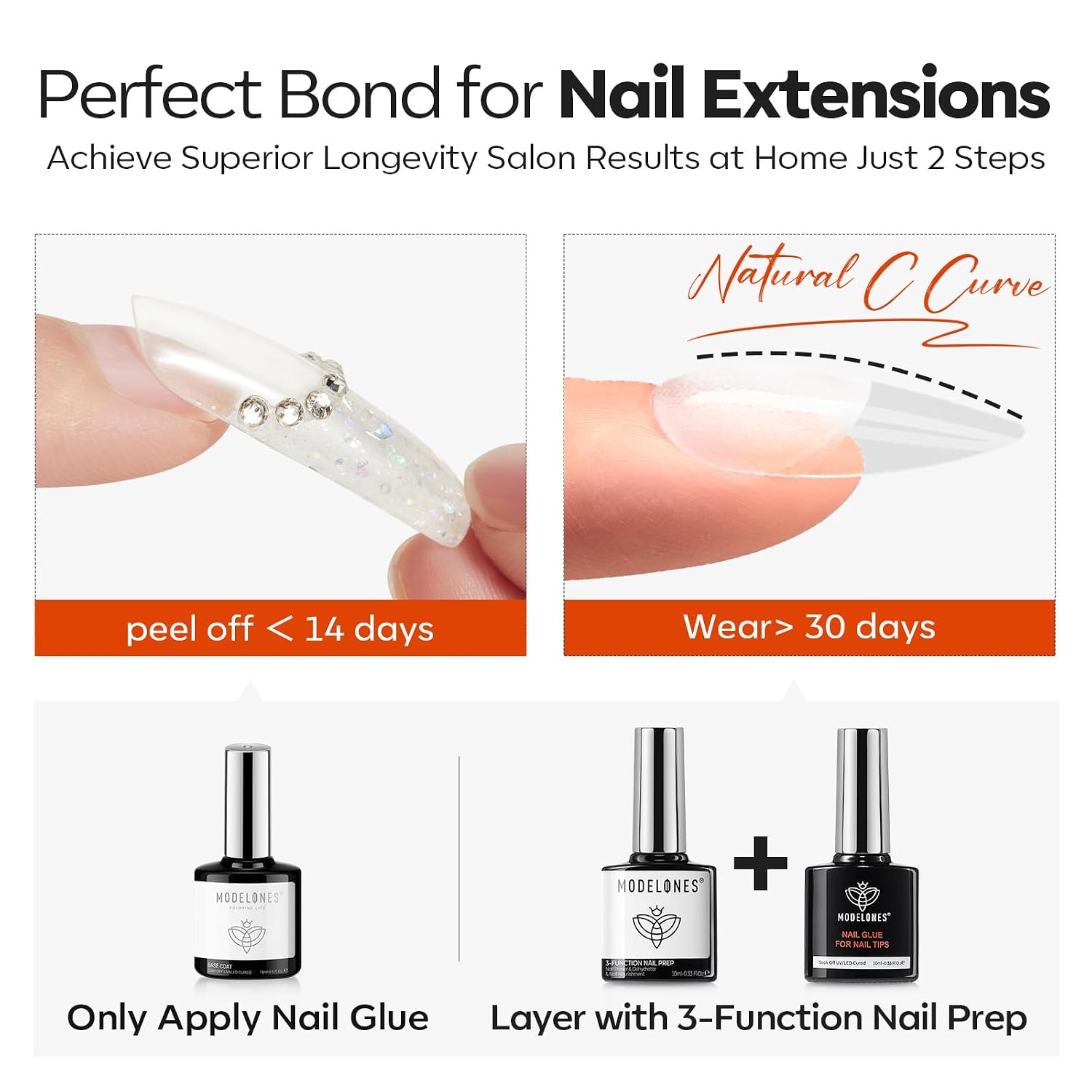 modelones 10 in One Gel Nail Glue and Dehydrator & Primer Nourishing Prep Kit for Nail Tips, Acrylic & False Press On Nails, Strong Adhesive Bond for Long-lasting Nails Base Coat Supports Growth