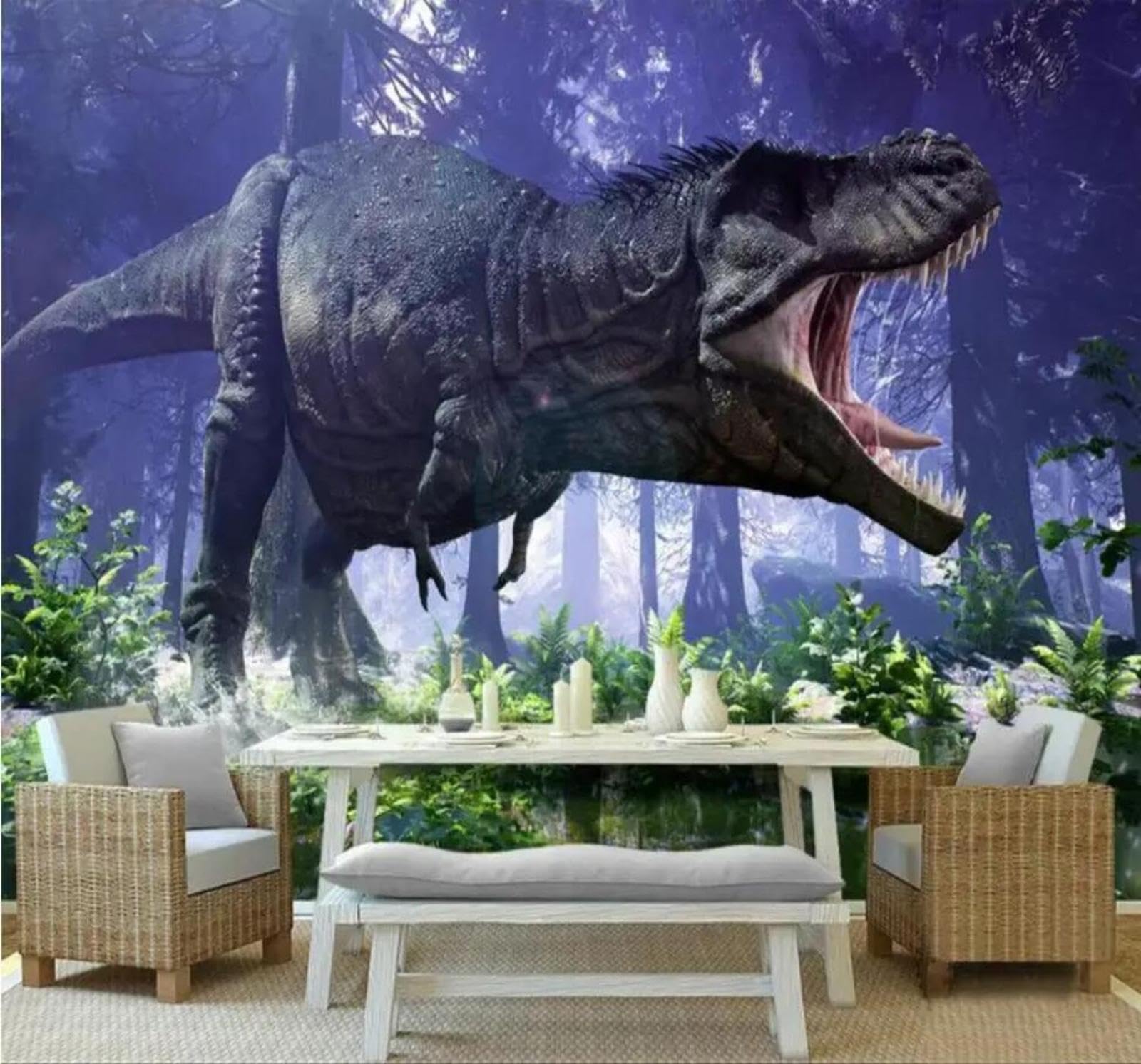 Tzxztt 400Cm×280Cm(B×H) Minimalist Three Dimensional Forest Dinosaur Modern 3D Wallpaper Premium Textured Silk Neutral Tones Material Ideal For Living Room Bedroom-400Cm×280Cm