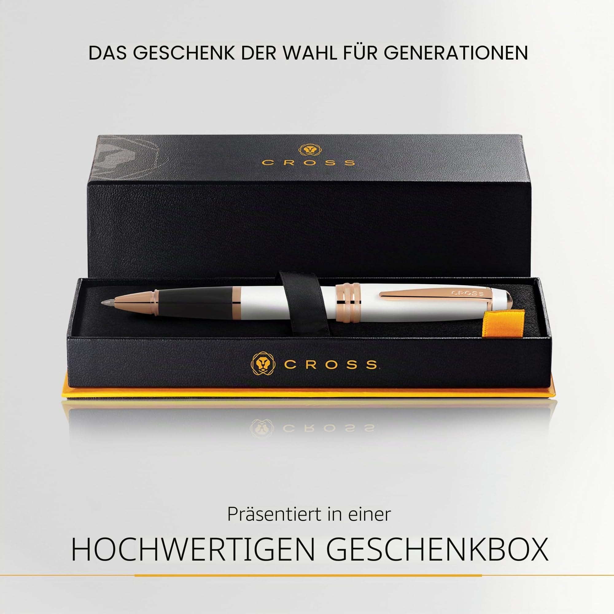 Cross Bailey Rollerball Pen (Schreibfarbe schwarz, Strichstärke M, inkl. Premium Geschenkbox) Perlmuttweiß lackiert, Beschläge Roségold