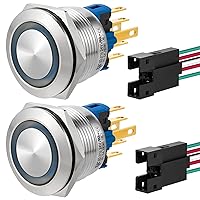 Vista 10 de 2 interruptores de botón de cierre de 0.866 in, 7/8 pulgadas, 110 V-120 V, SPDT, interruptor de encendido y apagado, impermeable, IP67, acero Azul