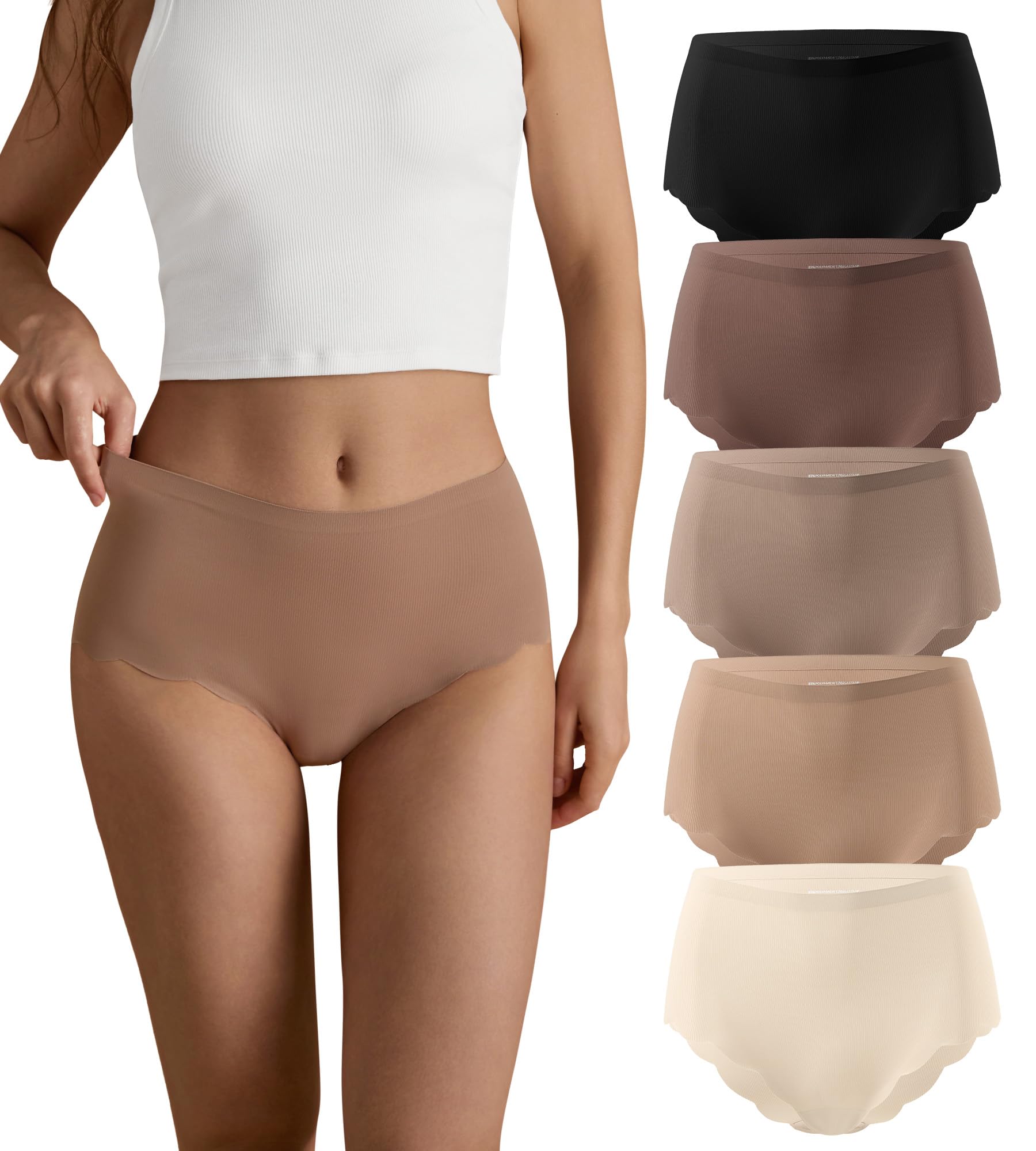 SHARICCA Bragas sin Costuras Mujer - Culotte Cintura Alta Cómodas y Suaves Braguitas Invisibles Elástico Colores Lisos XS-5XL