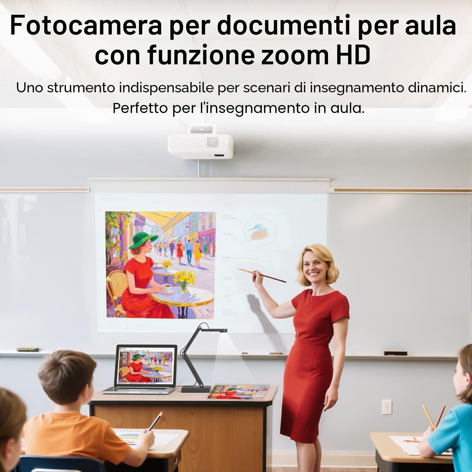 12MP Telecamera Documenti, 4K Visualizzatore - Luce LED, Autofocus Dual e Microfono - Pieghevole - Compatibile con Mac/Windows/Chromebook - Ideale per Dimostrazioni e Didattica a Distanza