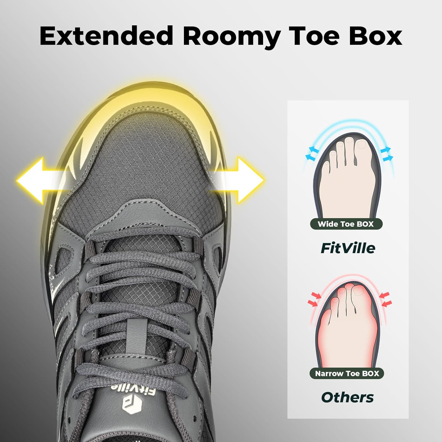 FitVille Men's Wide Hiking Shoes Water Repellent Trekking Trails Outdoor Sneakers Cushioned Lightweight Walking Running Shoes with Arch Support - Image 3