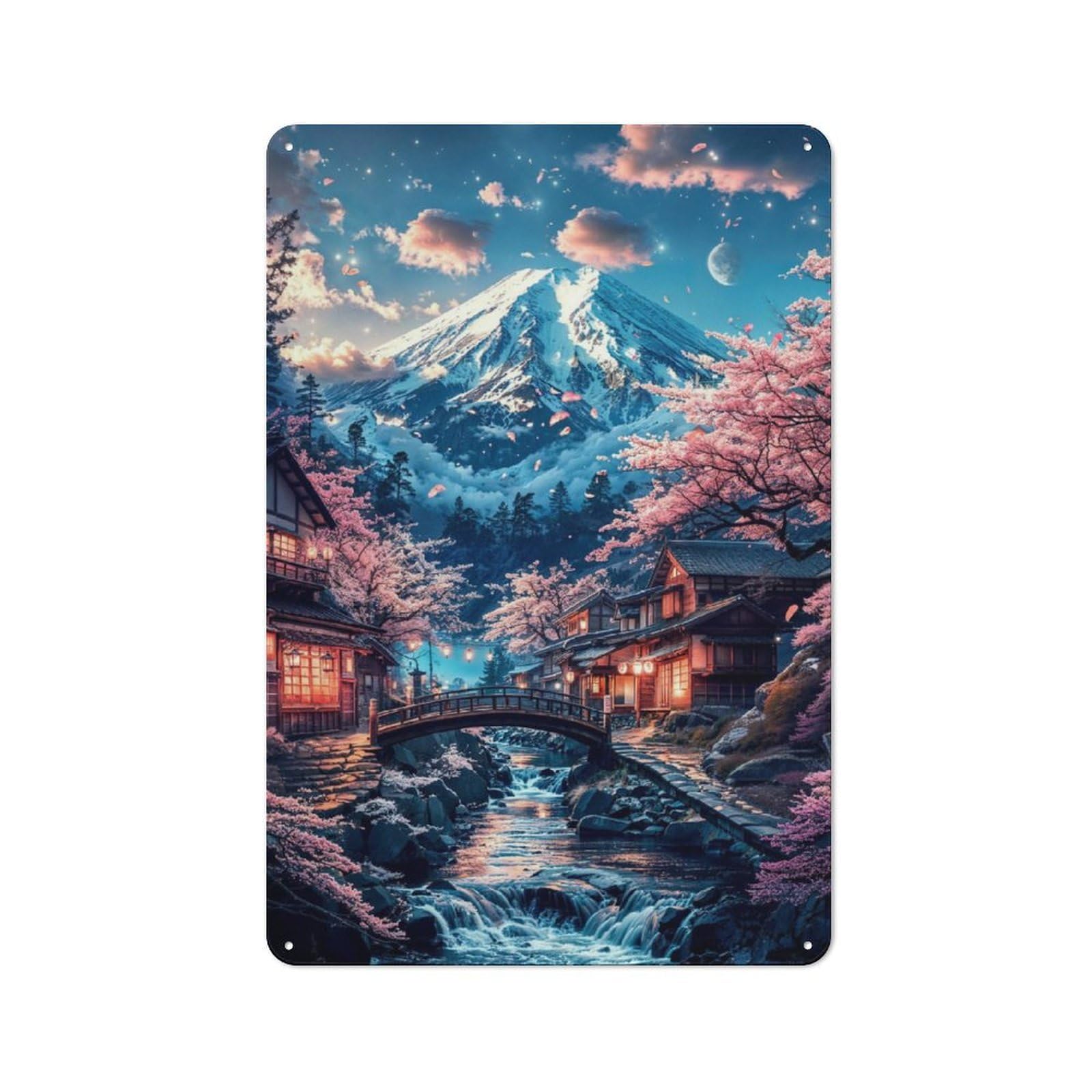 Junmoney Japanese Mount Fuji View For Guest Room Or Hallway, Retro-Style Tin Sign 30X20cm, For Vintage Wall Decor Fans, For Themed Room Decoration