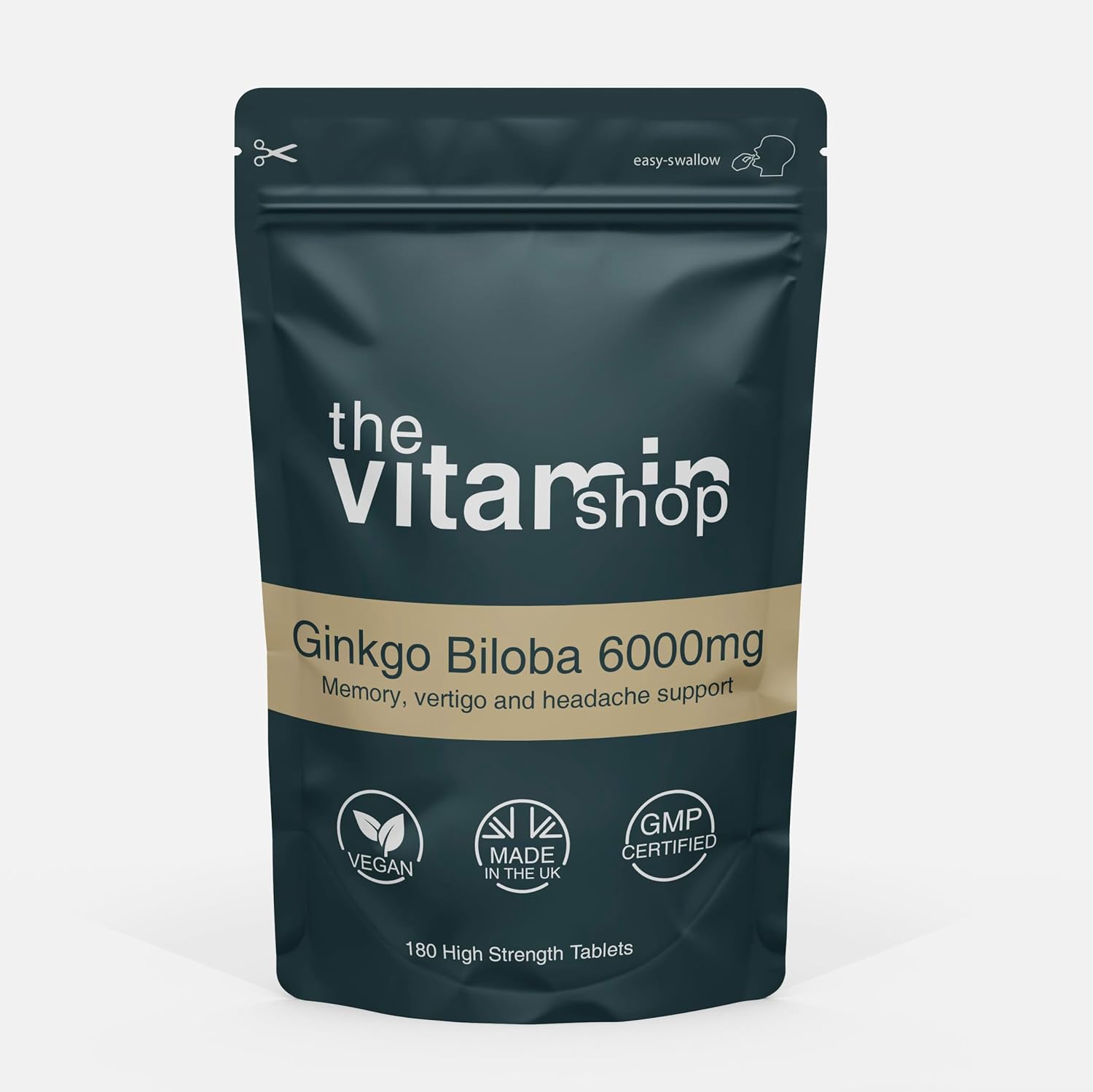 Ginkgo Biloba 6000mg High Strength Tablets | 180 Tablets – Half Year Supply | Memory Loss & Headache | Grip Sealed Pouch | Same Day Fast Secure Dispatch