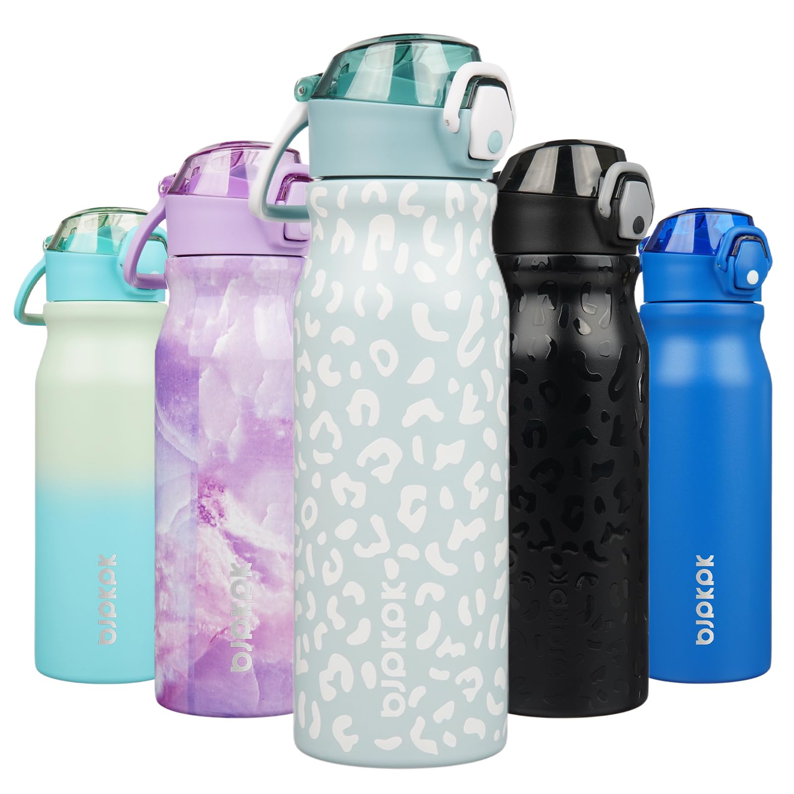 BJPKPK 25 oz Insulated Water Bottle, Straw, Handle, Stainless Steel Flask