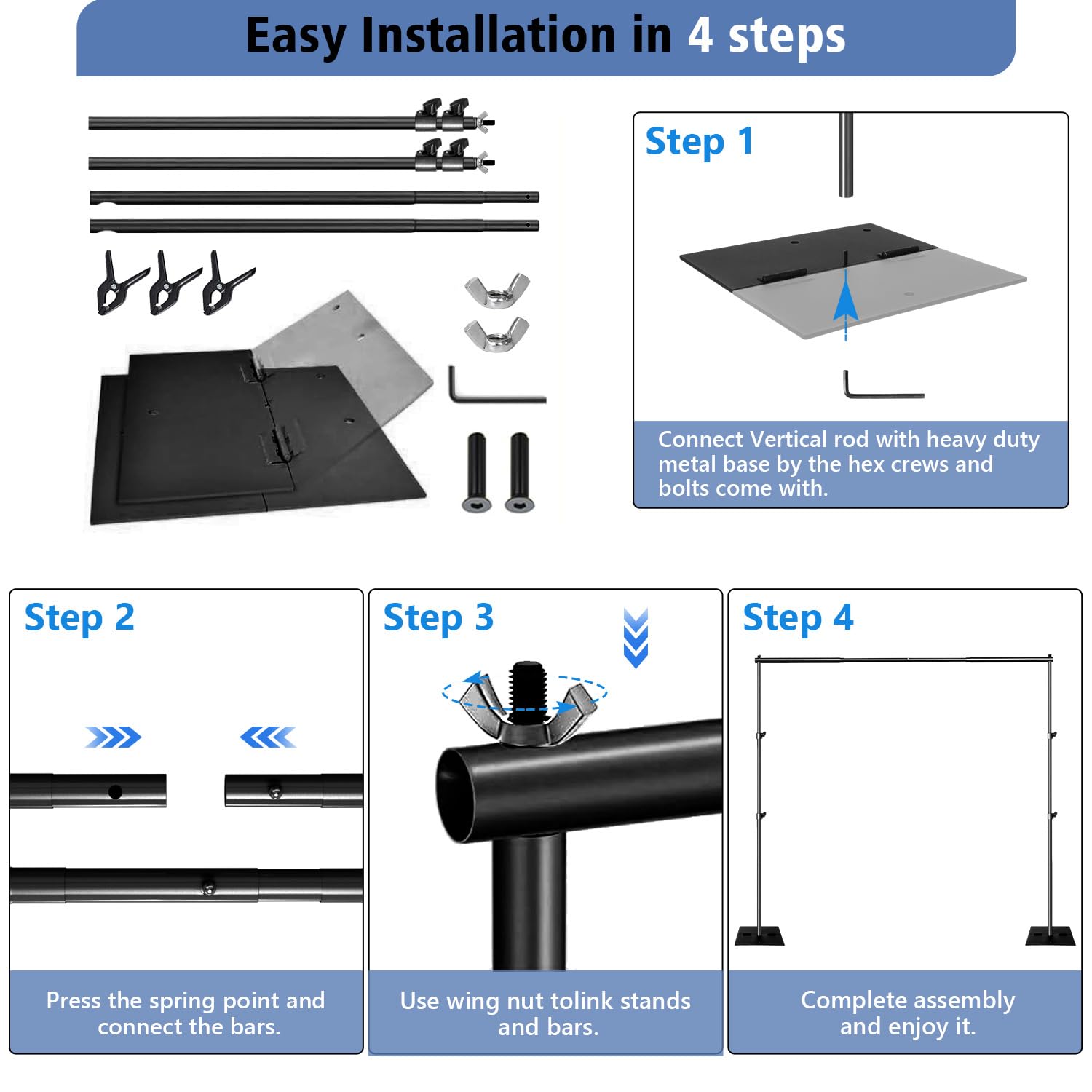 Slow Dolphin Pipe and Drape - Kit de Soporte de Fondo de fotografía Ajustable de 3 x 2 m con Base de Metal para Fiestas, Bodas, Fiestas de cumpleaños, Eventos, Cabina de Fotos