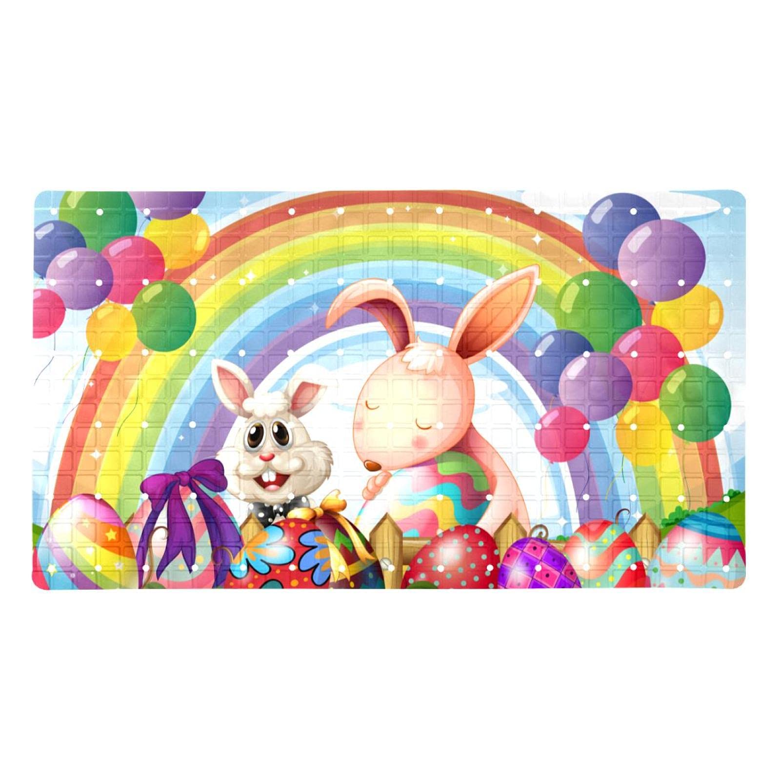 Tapis de bain antidérapant de 40 x 70 cm avec des lapins et œufs de Pâques