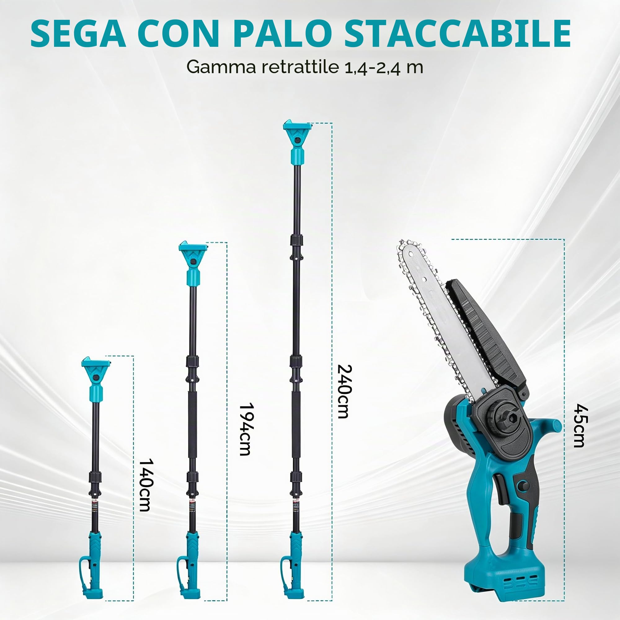 Yofidra 2 in 1 Motosega a Batteria Telescopica, Asta rimovibile 2,4 m | Motosega da Potatura Elettrica, 2 Batterie da 3.0Ah, Sega a Batteria per Potatura Rami e Potare Alberi