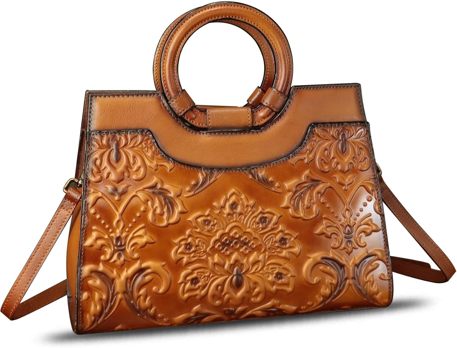 Genuine Leather Purses and Handbags for Women Vintage Embossed Leather Crossbody Shoulder Bag Satchel Top Handle Bags