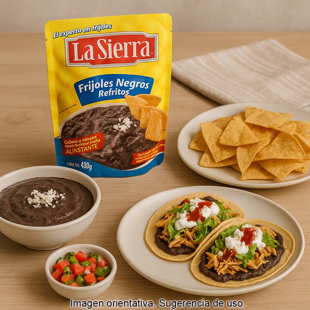 Frijoles negros refritos mexicanos 430 g pack 2 bolsas, textura cremosa lista en minutos para tacos, burritos, nachos y dips